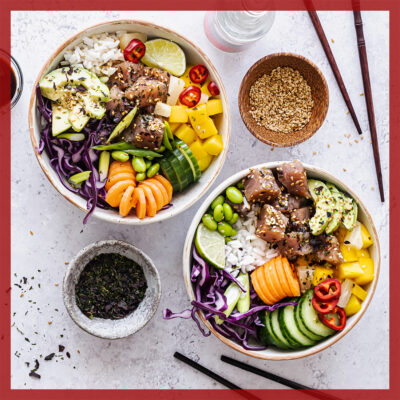 atelier asiatique poke bowl, sashimis, grillades pour mariage ou événement, par les Hermelles Traiteur à St Malo, Dinard, Dinan